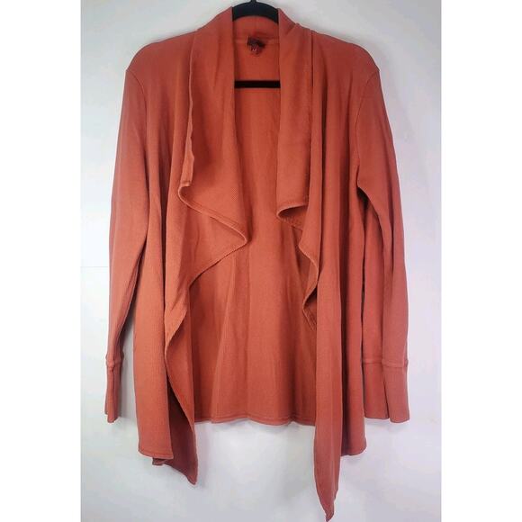 Merona Red Orange Waffle Knit Open Front Cardigan Large - Picture 1 of 11